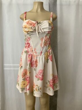 Floral Sweetheart Tie-Front Sundress - Pink & Cream
